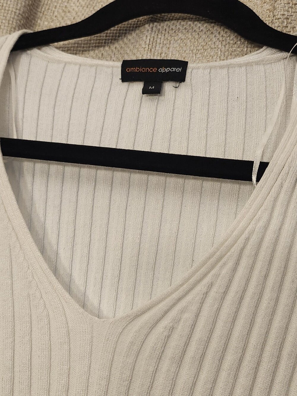 Ambiance Cream Ribbed V-Neck Sweater - Picture 2 of 7